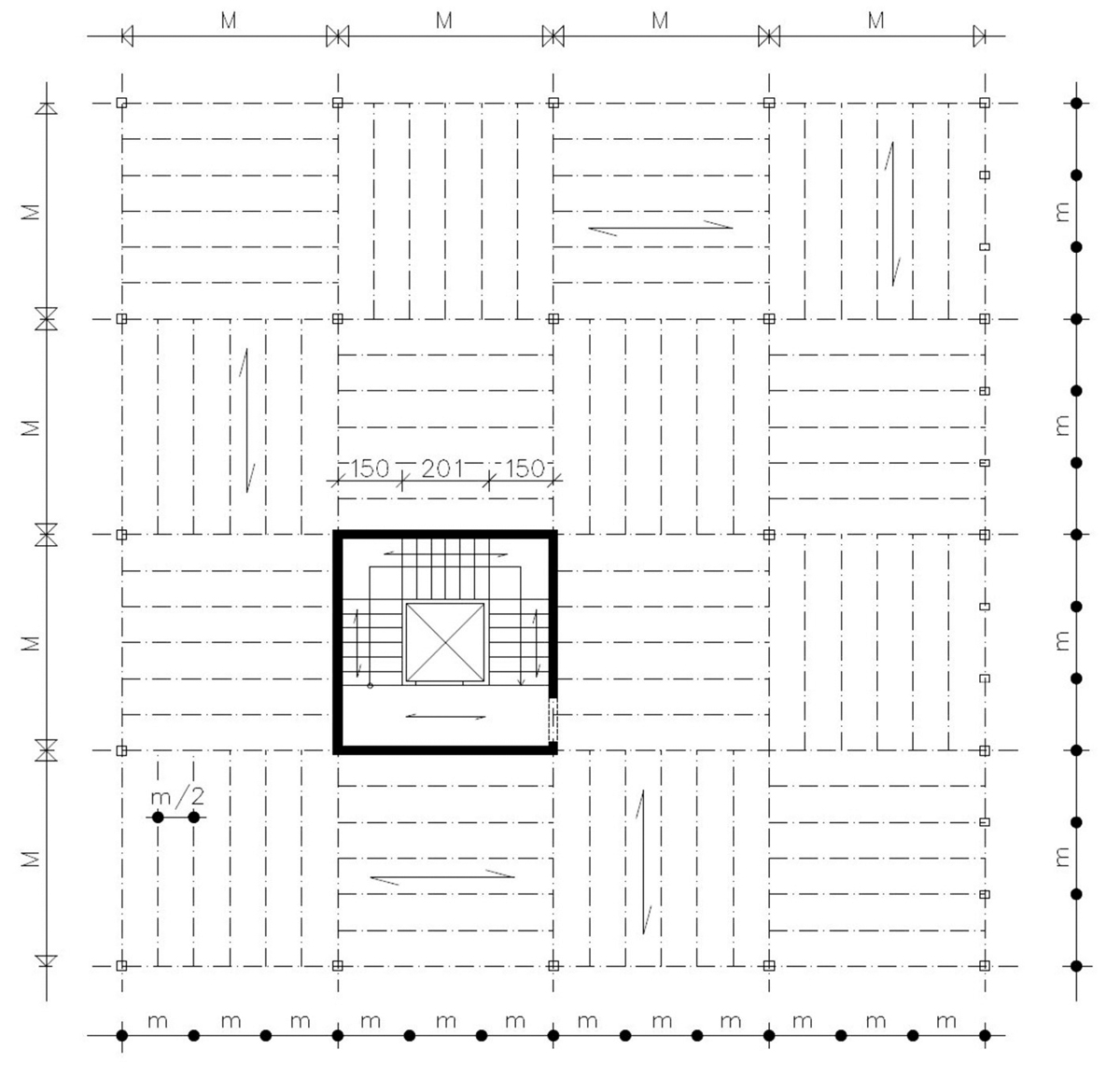 Obr. 14: Vizualizace, dřevěná skeletová konstrukce, modulační síť osmipodlažního bytového domu (Bílek–Peukert 2008)