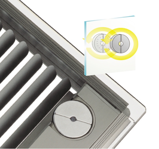 Přenos ovládací síly do izolačního skla pomocí dvojice rotačních magnetů. Umožňuje naklápění i vytahování žaluzie bez narušení těsnosti izolačního skla.