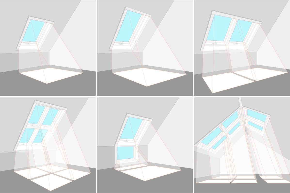 Velikost střešního okna a jejich sestav ve vztahu k osvětlení místnosti