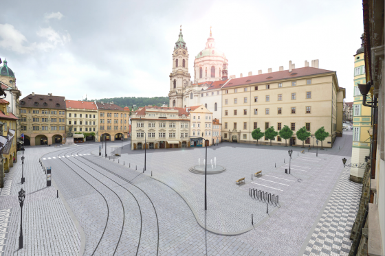 Návrh úpravy Malostranského náměstí od architektů Martina Hájka, Václava Hájka a Petra Horského