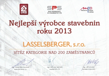 Diplom pro nejlepšího výrobce stavebnin roku 2013