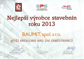Baumit oceněn v soutěži Nejlepší výrobce stavebnin roku 2013