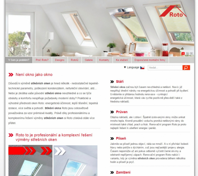 Titulní strana nového webu firmy Roto na téma renovace střešních oken