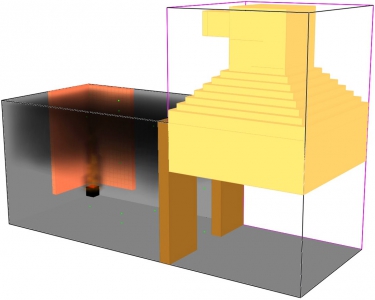 Obr. 8: V požární laboratoři UCEEB se společně s instalací Room Corner Test vyvíjí i odpovídající virtuální laboratoř