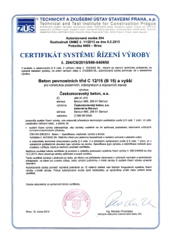 Obr. 4: Příklad certifikátu systému řízení výroby pro beton, a – v ČR, b – v ČR – příloha, c – v Německu