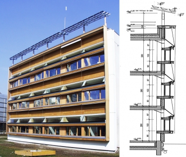 Obr. 7, 8: Anidolická fasáda experimentálnej budovy LESO Polytechnickej univerzity v Lausanne