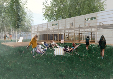 Sluneční pavilon navrhl Petr Stolín minimalisticky, ale v souladu s okolní přírodou