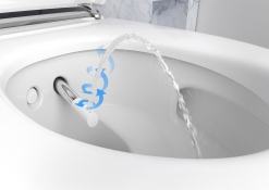 Patentovaná technologie sprchování WhirlSpray se dvěma tryskami zajišťuje cílené, důkladné a příjemné očištění 