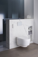 Základem toalety AquaClean Mera je keramická WC mísa bez okrajů s asymetrickou vnitřní geometrií