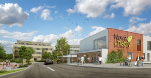 Nová školka a komerční centrum v Nových Chabrech – vizualizace