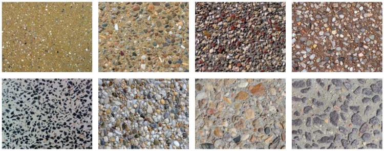 Vzhled povrchu samozřejmě ovlivňuje druh zvoleného kameniva, hloubka vymývání, ale i možnost pigmentového zabarvení betonu