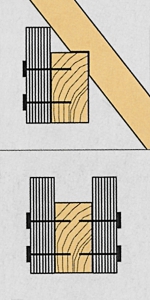 Obr. 6: Zesílení stropního nosníku nebo vaznice. Příložky jsou připojeny hřebíky nebo samovrtnými vruty