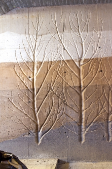 Probarvené stěny s otiskem stromů jsou betonovány do bednění Framax Xlife
