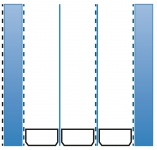 Obr. 3c: Dvojsklo, 3 komory, Ug = 0,3 W/m².K, s tloušťkou od 44 mm včetně oboustranného pokovu na vnějším skle