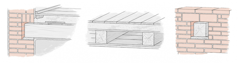 Obr. 2: Schematické řezy tradičními dřevěnými stropy