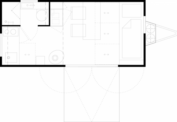 Dům je promyšlen do posledního nýtku, každý milimetr prostoru je vyřešen tak účelně, že do něj sbalíte byt o velikosti 2 + kk