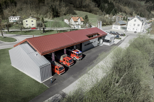 Podniková základna dobrovolných hasičů firmy Neuman v Marktlu s využoitím produktů PREFA Alu