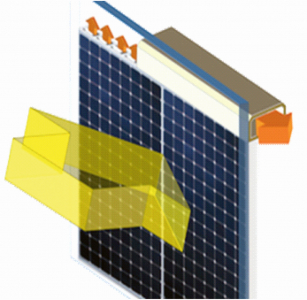 Obr. 2: Konstrukce hybridního panelu s fotovoltaikou chlazenou vodou (zdroj www.energyin.cz)