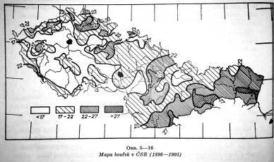 Obr. 1: Izokeraunická mapka z publikace Bouřky a ochrana před bleskem [3]
