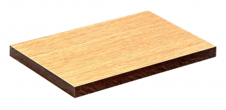 Hladký povrch s dekorem dřeva. Podle hnědé barvy použité fenolické pryskyřice lze poznat desku s vysokou odolností proti vlhkosti.