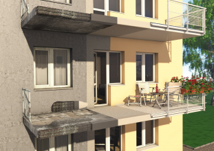Renovace železobetonových konstrukcí balkonů, porovnání stavu