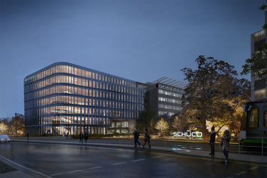 Schüco One, nová budova centrály společnosti Schüco, je důkazemudržitelného stavebnictví. Jejím cílem je jako první na světě získat tři typycertifikace: LEED, BREEAM a DGNB. Foto: 3XNArchitects