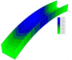 Grafický ilustrativní výstup z dílčího kroku nelineárního modelování programem ATENA – rastr trhlin pro zatížení 9,2 kN/m2