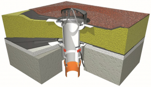 Obr. 3: Příklad konstrukčního detailu odvodnění plochého střešního pláště ve 3D