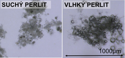 Obr. 4: Makroskopický snímek suchého a mokrého odpadního expandovaného perlitu