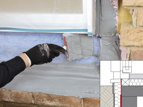 Napojení svislé hydroizolace zdiva na dřevěné, kovové a plastové dílce, například terasových dveří, není díky vysoké přídržnosti MB2K problém. Díky UV stabilitě a odolnosti mrazu lze použít i jako finální vrstvu.
