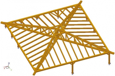 Obr. 9a: Počítačový 3D model strechy a jej detail