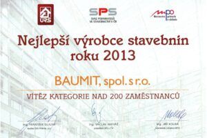Baumit oceněn v soutěži Nejlepší výrobce stavebnin roku 2013