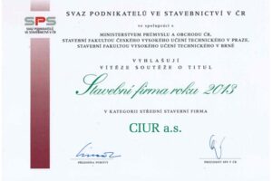 CIUR oceněn titulem Stavební firma roku 2013 v kategorii střední stavební firma