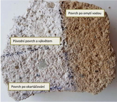 Obr. 6: Zkouška čistění vzorku nové omítky od solí (Foto: P. Rovnaníková)
